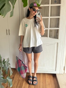 「ZARA（ザラ）のアイテム（キャップ）」を使った、Andrea Sugusさん（レディース・165cm）の夏コーディネート