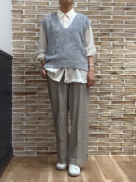 「アイテム（ニット/セーター、シルバー系）」を使った、BRICK HOUSE シャツ工房 福岡橋本木の葉モール店さん（レディース・164cm）の秋コーディネート
