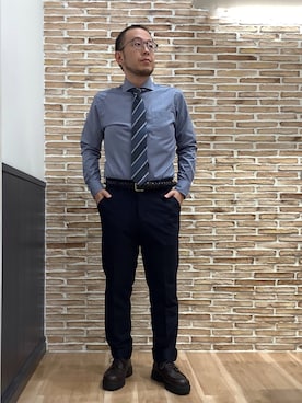 「アイテム（ビジネスシャツ）」を使った、BRICK HOUSE シャツ工房 福岡橋本木の葉モール店さん（メンズ・163cm）の秋コーディネート