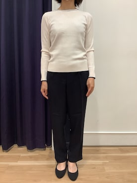 「リブニット」｜「アイテム（スラックス）」を使った、BRICK HOUSE シャツ工房 福岡橋本木の葉モール店さん（レディース・164cm）の秋コーディネート