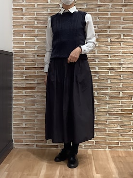 「アイテム（ビジネスシャツ）」を使った、BRICK HOUSE シャツ工房 福岡橋本木の葉モール店さん（レディース・164cm）の冬コーディネート