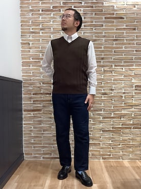 「アイテム（ビジネスシャツ）」を使った、BRICK HOUSE シャツ工房 福岡橋本木の葉モール店さん（メンズ・163cm）の秋コーディネート