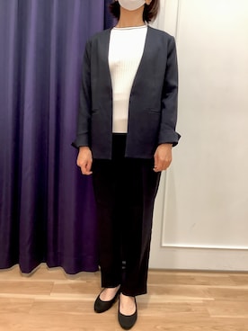 「リブニット」｜「アイテム（スラックス）」を使った、BRICK HOUSE シャツ工房 福岡橋本木の葉モール店さん（レディース・164cm）の秋コーディネート