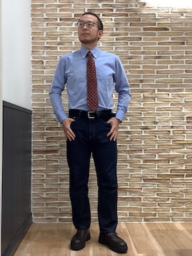「アイテム（ビジネスシャツ）」を使った、BRICK HOUSE シャツ工房 福岡橋本木の葉モール店さん（メンズ・163cm）の秋コーディネート