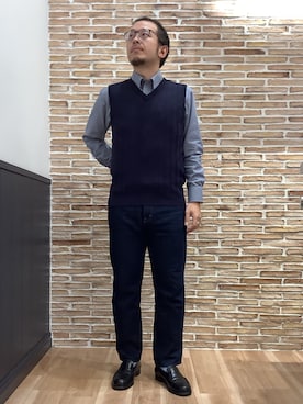 「アイテム（ビジネスシャツ）」を使った、BRICK HOUSE シャツ工房 福岡橋本木の葉モール店さん（メンズ・163cm）の秋コーディネート