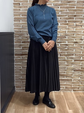 「TOKYO SHIRTS（トウキョウシャツ）のもちもち フリルネック プルオーバー（ニット/セーター）」を使った、BRICK HOUSE シャツ工房 福岡橋本木の葉モール店さん（レディース・164cm）の秋コーディネート