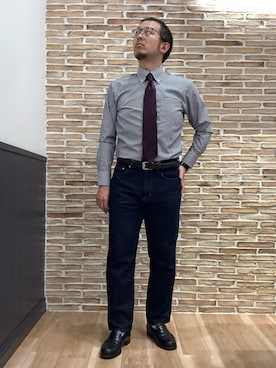「アイテム（ビジネスシャツ）」を使った、BRICK HOUSE シャツ工房 福岡橋本木の葉モール店さん（メンズ・163cm）の秋コーディネート
