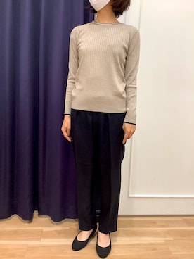 「リブニット」｜「アイテム（スラックス）」を使った、BRICK HOUSE シャツ工房 福岡橋本木の葉モール店さん（レディース・164cm）の秋コーディネート