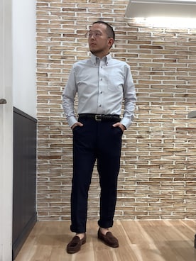 「アイテム（ビジネスシャツ）」を使った、BRICK HOUSE シャツ工房 福岡橋本木の葉モール店さん（メンズ・163cm）の秋コーディネート