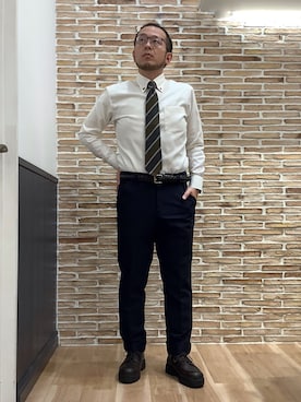 「アイテム（ビジネスシャツ）」を使った、BRICK HOUSE シャツ工房 福岡橋本木の葉モール店さん（メンズ・163cm）の秋コーディネート