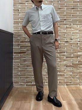 「アイテム（ビジネスシャツ、ブラウン系）」を使った、BRICK HOUSE シャツ工房 福岡橋本木の葉モール店さん（メンズ・163cm）の夏コーディネート