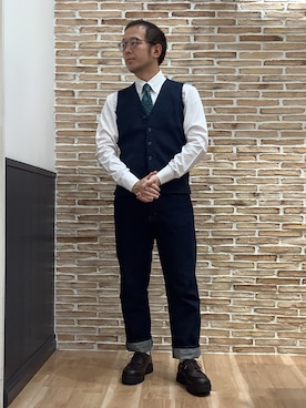 「アイテム（ビジネスシャツ）」を使った、BRICK HOUSE シャツ工房 福岡橋本木の葉モール店さん（メンズ・163cm）の秋コーディネート