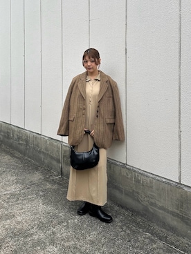 「アイテム（ワンピース/ドレス、パープル系）」を使った、妃那さん（レディース・158cm）の秋コーディネート