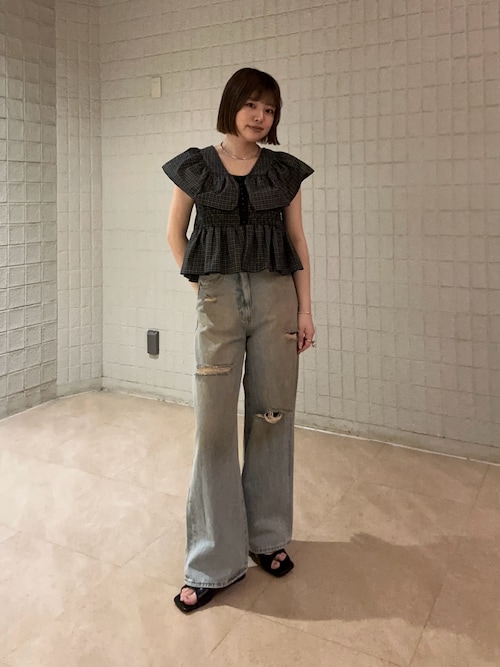 フロントホックチェックフリルブラウス（シャツ/ブラウス）｜KBF