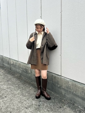 「アイテム（ハンチング/ベレー帽）」を使った、妃那さん（レディース・158cm）の秋コーディネート