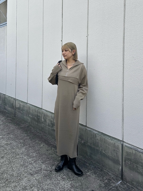 セール】ハーフZIPレイヤードニットワンピース（ワンピース）｜KBF