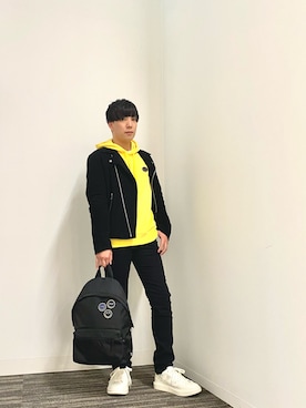 「AXSmiley」｜「アイテム（ライダースジャケット）」を使った、yusukeさん（メンズ・175cm）の秋コーディネート