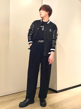 「ARMANI EXCHANGE（アルマーニエクスチェンジ）のアイテム（スラックス）」を使った、yusukeさん（メンズ・175cm）の春コーディネート