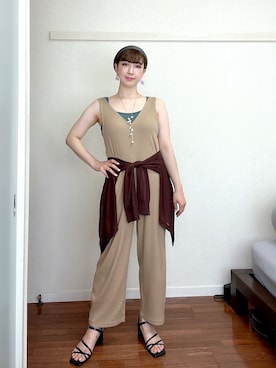 「カーディガンコーデ」｜「アイテム（オールインワン・サロペット）」を使った、あにゅ〜さん（レディース・158cm）の夏コーディネート