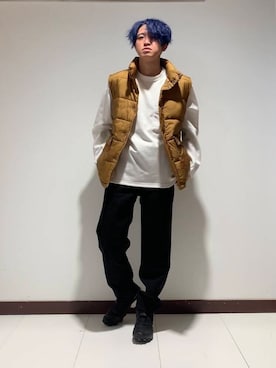 「アイテム（ダウンベスト）」を使った、Toru さん（メンズ・168cm）の秋コーディネート