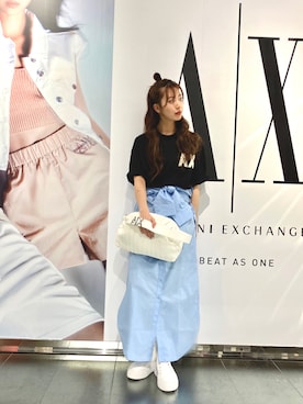 「ARMANI EXCHANGE（アルマーニエクスチェンジ）のアイテム（シャツワンピース）」を使った、Ⓜ︎atsubeさん（レディース・154cm）の夏コーディネート