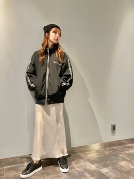 「armaniexchange」｜「アイテム（ニットキャップ/ビーニー）」を使った、Ⓜ︎atsubeさん（レディース・154cm）の秋コーディネート