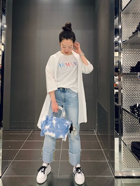 「armaniexchange」｜「アイテム（シャツワンピース）」を使った、Ⓜ︎atsubeさん（レディース・154cm）の春コーディネート
