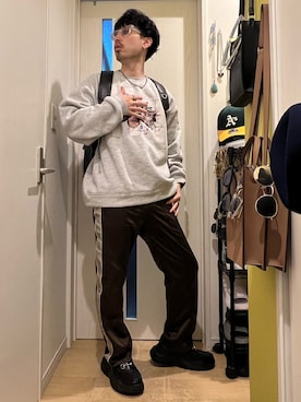 「MSG（エムエスジー）のアイテム（パンツ）」を使った、shinyaさん（メンズ・168cm）の冬コーディネート