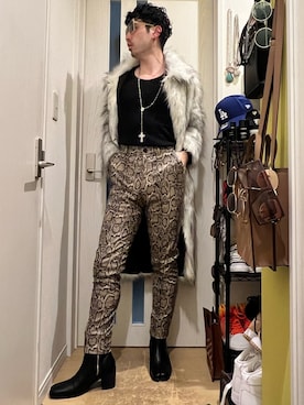 「ファーコート」｜「アイテム（ジャケット/アウター）」を使った、shinyaさん（メンズ・168cm）の冬コーディネート