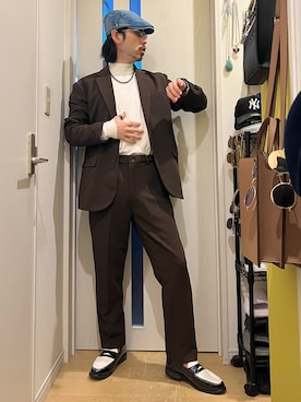 「ハンチング」｜「アイテム（セットアップ）」を使った、shinyaさん（メンズ・168cm）の冬コーディネート