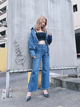 「ワイドデニムパンツ」｜「アイテム（テーラードジャケット）」を使った、KANAEさん（レディース・168cm）の冬コーディネート