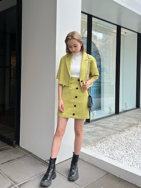 「アイテム（カーディガン/ボレロ）」を使った、熊澤姫奈さん（レディース・155cm）の春コーディネート