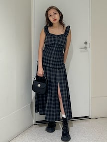EVRIS 2WAYティアードチェックロングワンピース セール】2WAYティアードチェックロングワンピース（ワンピース