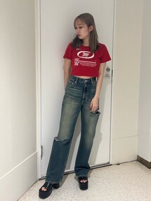 アシメカッティングセミワイドデニムパンツ｜エヴリス（EVRIS
