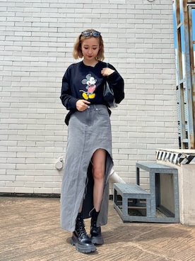 「スリット」｜「アイテム（スウェット）」を使った、熊澤姫奈さん（レディース・155cm）の夏コーディネート