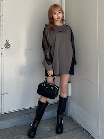 セール】レースコンビトップスBIGロンT（Tシャツ/カットソー