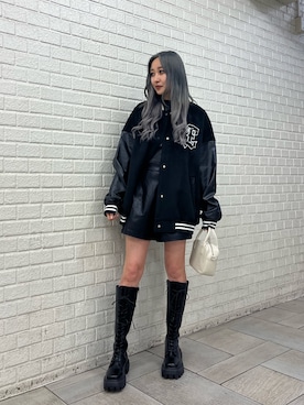 「レースアップシューズ」｜「アイテム（スタジャン）」を使った、熊澤姫奈さん（レディース・155cm）の冬コーディネート