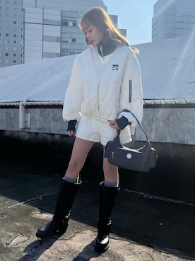 「EVRIS（エヴリス）のアイテム（ブルゾン）」を使った、熊澤姫奈さん（レディース・155cm）の冬コーディネート