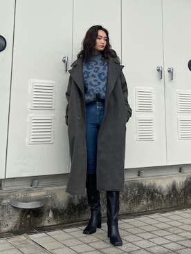 「EMODA（エモダ）のスクエアポイントミドルブーツ（ブーツ）」を使った、花島郁さん（レディース・167cm）の冬コーディネート