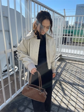 「EMODA（エモダ）のスクエアポイントミドルブーツ（ブーツ）」を使った、花島郁さん（レディース・167cm）の秋コーディネート