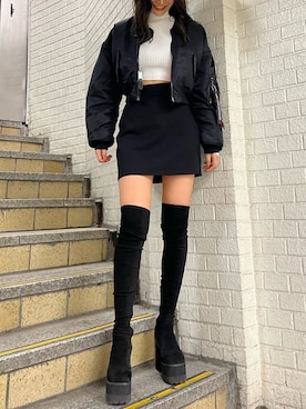 「Alpha Industries（アルファインダストリーズ）のアイテム」を使った、花島郁さん（レディース・167cm）の秋コーディネート