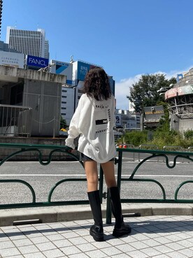 「EMODA（エモダ）のトラックソールロングブーツ（ブーツ）」を使った、花島郁さん（レディース・167cm）の秋コーディネート