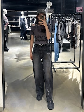 「EMODA（エモダ）のアイテム（キャップ）」を使った、花島郁さん（レディース・167cm）の春コーディネート