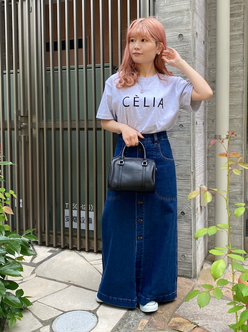韓国発★ボタンデザイン デニムロングスカート/追跡有 WEGO/【セットアップ対応】ボタンスリットデニムロングスカート
