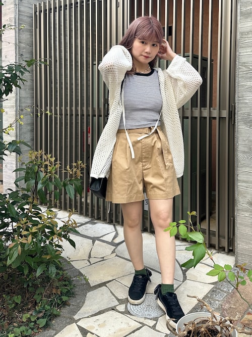 WEGO/ベルト付タックショートパンツを使った人気ファッション