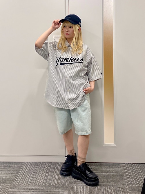 ∴WEGO/【25年春夏新作】MLB別注ストライプグラフィックシャツ