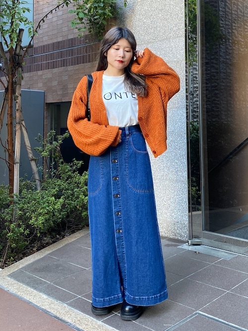 WEGO/【セットアップ対応】ボタンスリットデニムロングスカート