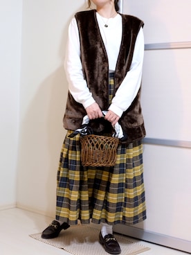 「アイテム（かごバッグ）」を使った、ぬくいさん（レディース・160cm）の秋コーディネート