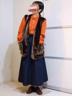 「アイテム（デニムスカート）」を使った、ぬくいさん（レディース・160cm）の秋コーディネート