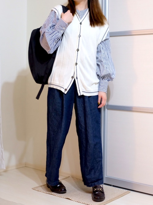 婦人 コットン リネン デニムイージーワイドパンツ（デニムパンツ